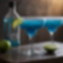 Vibrant blue curacao margarita garnished with lime and salt