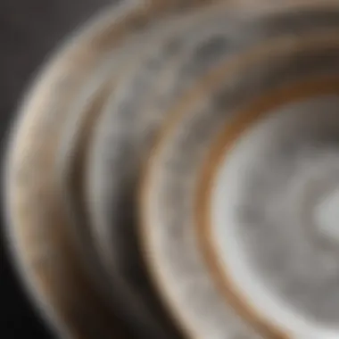Close-up of intricate patterns on a twelve-piece dinnerware set