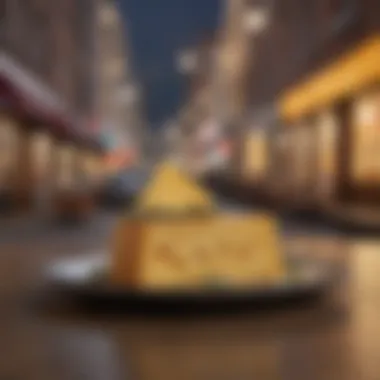 Urban Cheese Appreciation: Merging Gastronomy with Modern Life An artistic representation of cheese being enjoyed in an urban setting