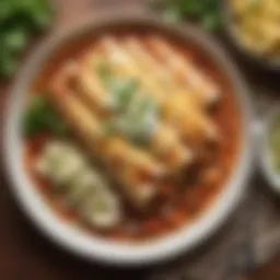 A vibrant plate of enchiladas topped with fresh cilantro and cheese