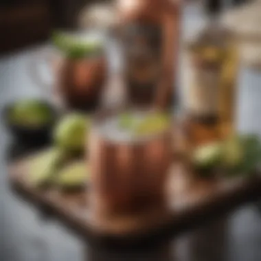 An assortment of fresh ingredients for making a Moscow Mule