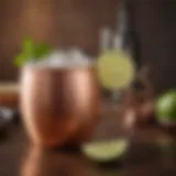 A refreshing Moscow Mule in a copper mug garnished with lime