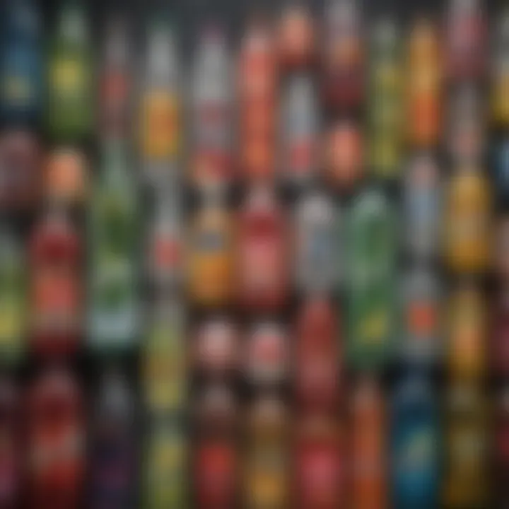 An artistic arrangement of sparkling water brands and their unique flavors