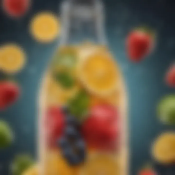 A close-up of a sparkling water bottle with vibrant fruit flavors