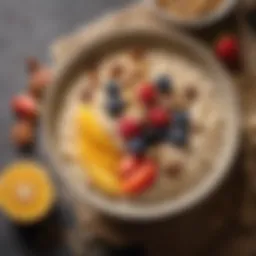 A vibrant bowl of oatmeal topped with fresh fruits and nuts