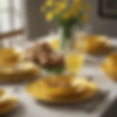 Dining Setting with Corelle Yellow Dinnerware Corelle yellow dinnerware beautifully set for a dining occasion