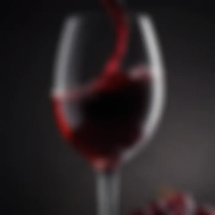 A close-up of a glass of red wine showcasing its rich color and texture