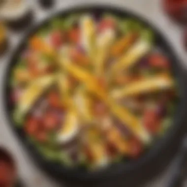 Vibrant Salad with Melted Cheese Slices A vibrant salad topped with melted cheese slices and a drizzle of balsamic glaze