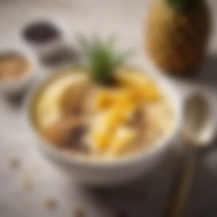 Healthy smoothie bowl topped with pineapple and seeds