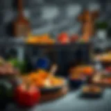 A beautifully arranged dual-side crock pot with vibrant ingredients