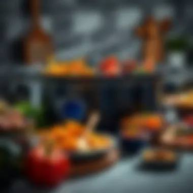 A beautifully arranged dual-side crock pot with vibrant ingredients