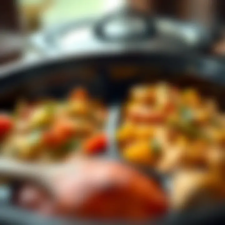 Detailed view of the dual compartments showcasing different cooking styles