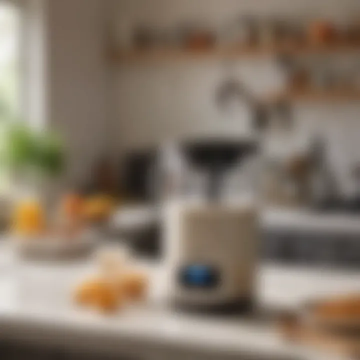 A serene kitchen scene with a mylk maker on the countertop