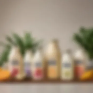 A vibrant display of various plant-based milks in elegant containers