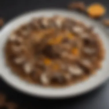 Elegant Presentation of Dried Mushroom Dish A beautifully plated dish featuring rehydrated dried mushrooms