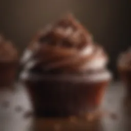 A decadent chocolate cupcake topped with rich ganache