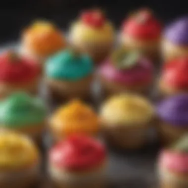 Vibrant Fruit Flavours A vibrant display of fruit-flavoured cupcakes with colorful frosting