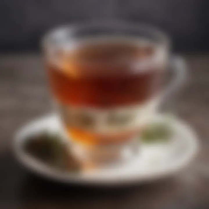 An elegant teacup filled with freshly brewed hip tea, highlighting its rich color.