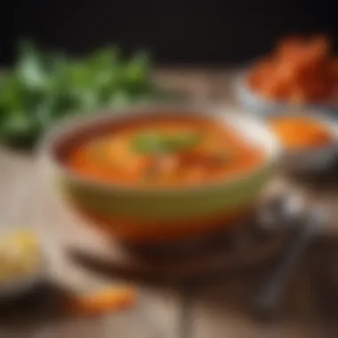 Colorful Pureed Vegetable Soup A vibrant bowl of pureed vegetable soup showcasing rich colors and textures.