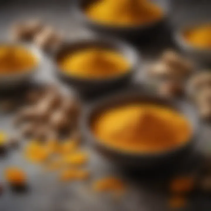 An assortment of dishes enhanced with turmeric ginger powder, illustrating its culinary versatility