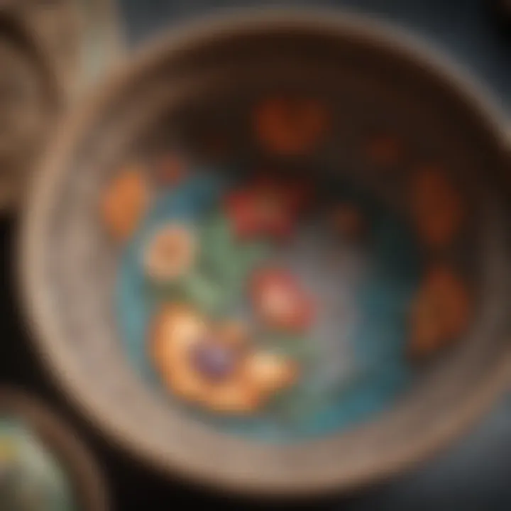 Close-up view of the intricate designs on a vintage nesting bowl.