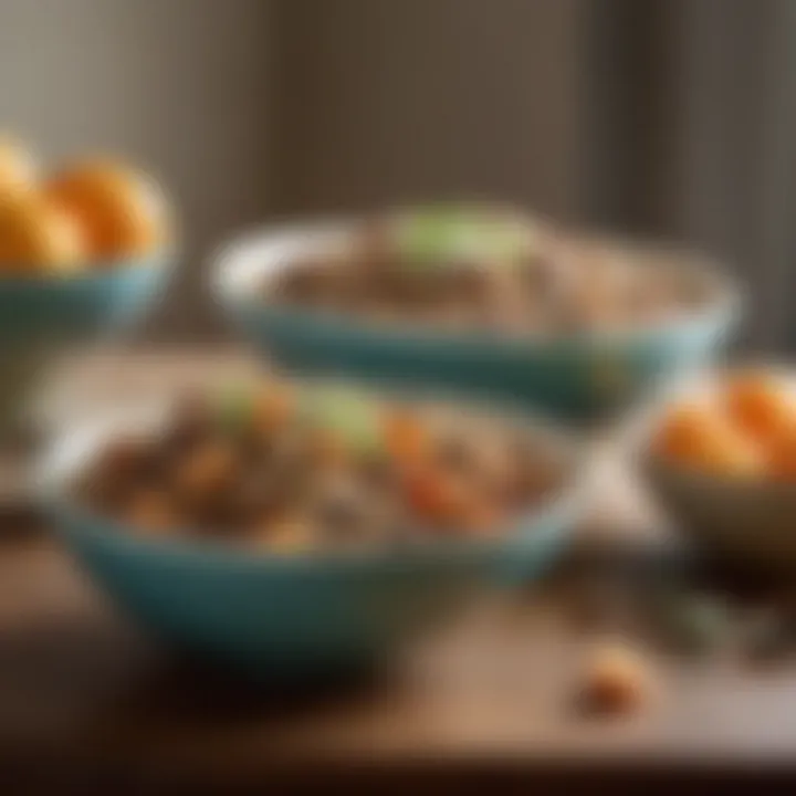 Vintage nesting bowls in use as decorative centerpieces in a contemporary dining setting.