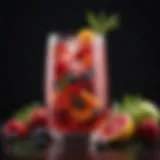 An elegant glass of virgin sparkling drink adorned with fresh fruits and herbs