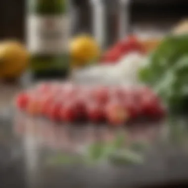 A close-up of fresh ingredients used in preparing virgin sparkling drinks