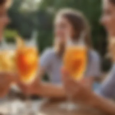 A serene outdoor gathering with guests enjoying various virgin sparkling beverages
