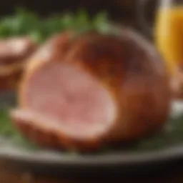 A beautifully glazed Virginia baked ham garnished with herbs