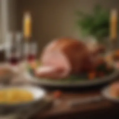 A traditional table setting featuring Virginia baked ham as the centerpiece