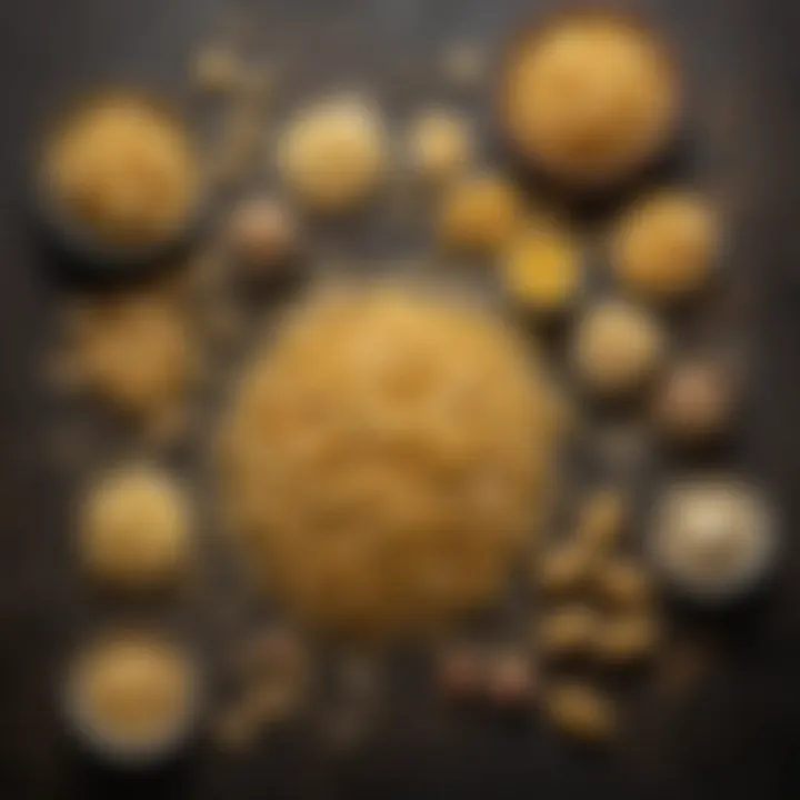 A close-up view of various alternative ingredients used for making wheat-free pasta.