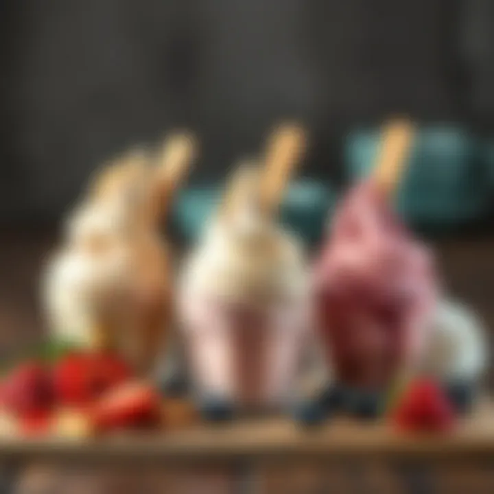Variety of Whey-Free Ice Cream Flavors A selection of unique flavors of whey-free ice cream