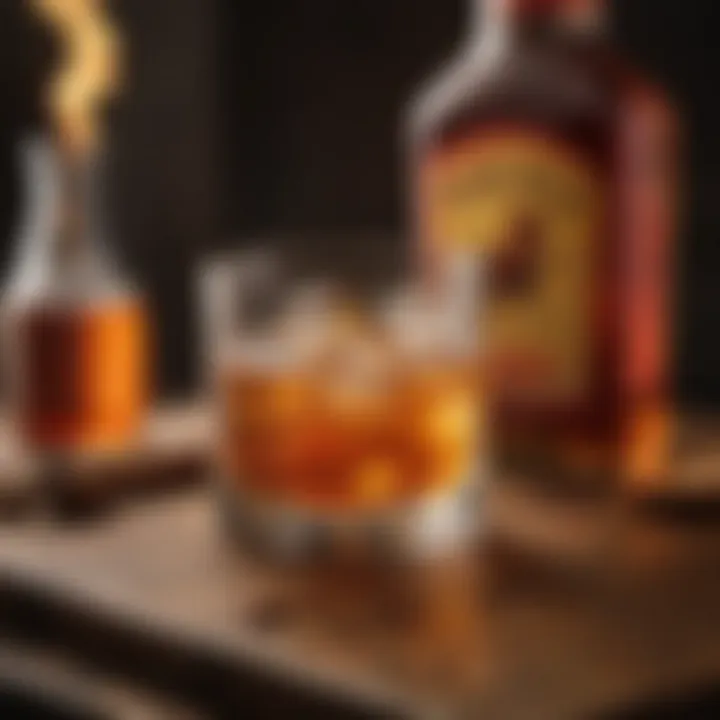 A glass of Fireball whiskey on a wooden table
