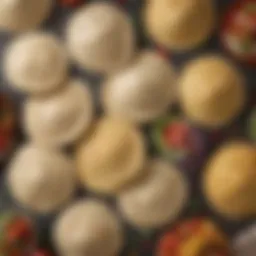 A vibrant display of flourless tortillas showcasing their diverse forms and colors.