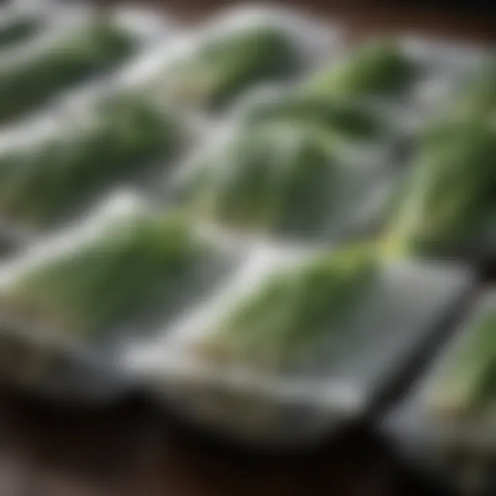 Frozen scallions in storage bags