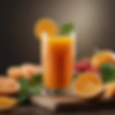 Freshly squeezed juice in a glass with garnishes