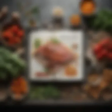 Fresh Ingredients for Culinary Inspiration Fresh ingredients laid out next to a cookbook, ready for meal preparation.