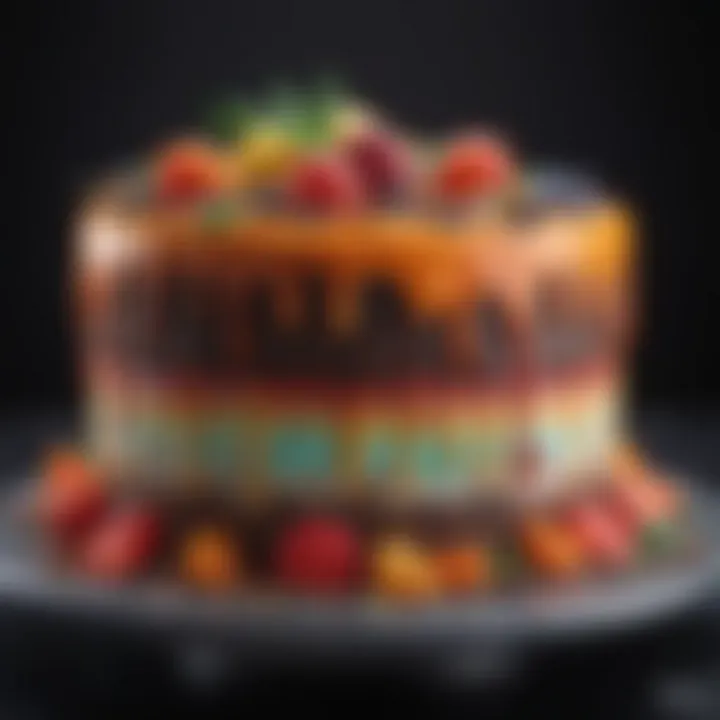Artistic cake decorated with gel food coloring designs