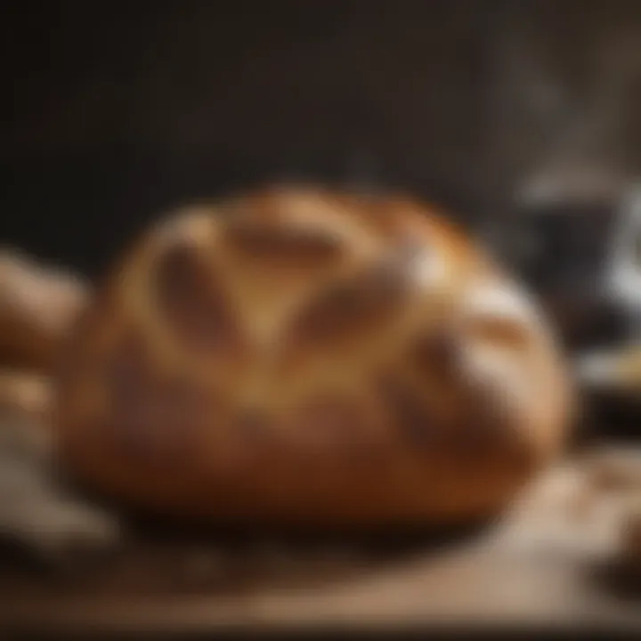 An elegant display of baked bread emerging from a Dutch oven.