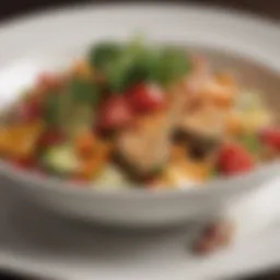 A beautifully plated dish showcasing vibrant vegetables and protein.