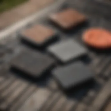 Close-up of various grill pad cleaning products lined up