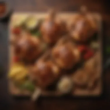 Regional Variations of Grilled Chicken A wooden board featuring a variety of grilled chicken dishes from different regions