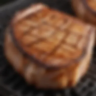 Sear Marks on Pork Chops Close-up of grill with sear marks on pork chops