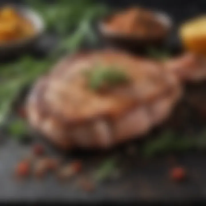 Herbs and spices arranged for seasoning pork chops