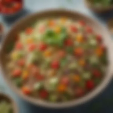 Quinoa Salad with Fresh Vegetables A vibrant plate of quinoa salad with fresh vegetables and herbs, showcasing a colorful and nutritious meal.