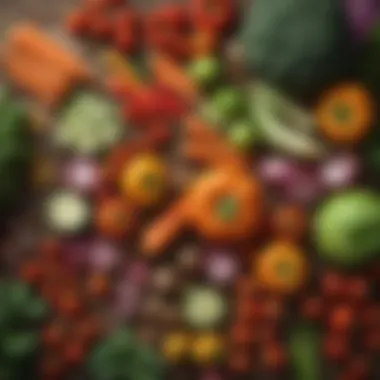 Vibrant Fresh Vegetables A colorful array of fresh vegetables arranged beautifully on a wooden table.