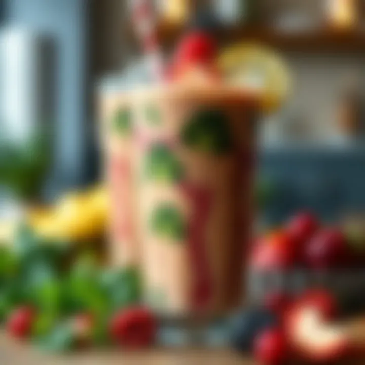 An appetizing smoothie filled with fruits and greens