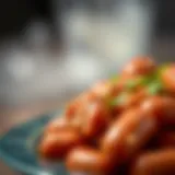 A close-up of Hillshire mini sausages showcasing their texture and color