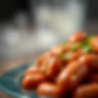 A close-up of Hillshire mini sausages showcasing their texture and color
